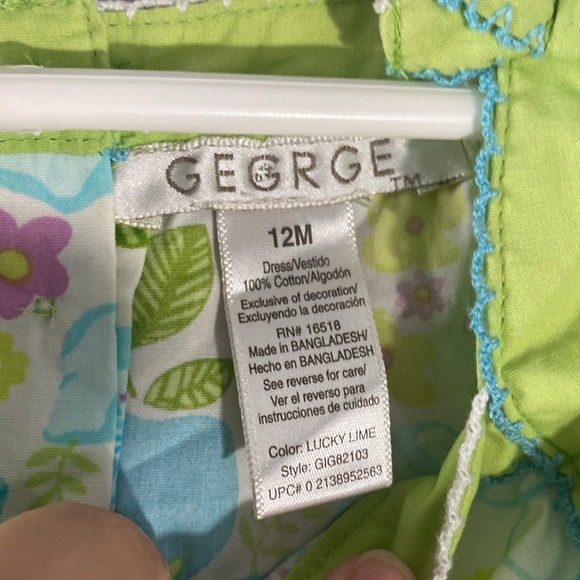 George Kids Dress with Green and Blue Floral DesignSize 12 Months - Picture 7 of 9